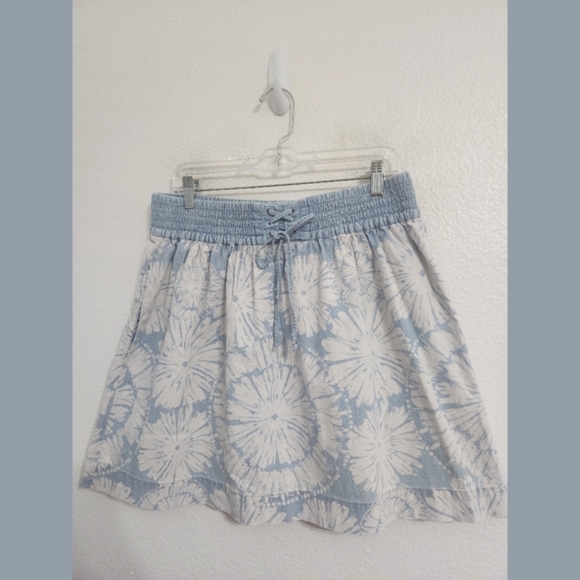 Fossil Light Denim Floral Elastic Waist Skirt Sz Medium - Picture 1 of 7